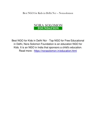 Best NGO for Kids in Delhi Ncr-Norasolomon