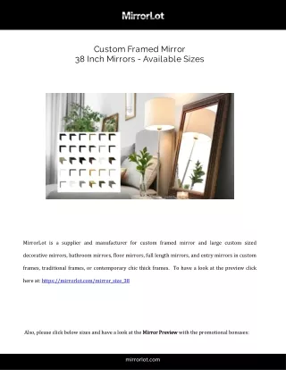 Custom Framed Mirror  38 Inch Mirrors Available Sizes