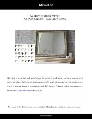 Custom Framed Mirror  34 Inch Mirrors Available Sizes