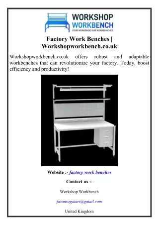 Factory Work Benches  Workshopworkbench.co.uk