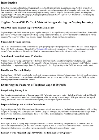 Tugboat Vape 4500 Puffs: Redefining the boundaries of Vaping Pleasure