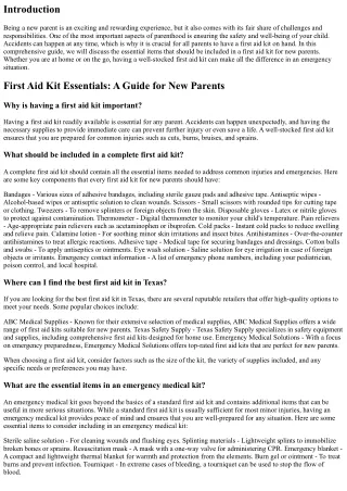 First Aid Kit Essentials: A Guide for New Parents