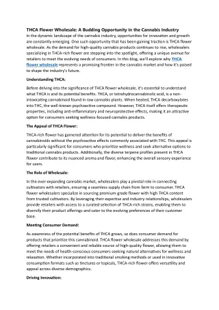 THCA Flower Wholesale: A Budding Opportunity in the Cannabis Industry