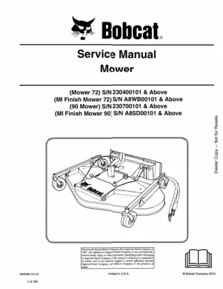 Bobcat 90 Mower Service Repair Manual Instant Download SN 230700101 And Above