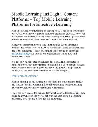 Mobile Learning and Digital Content Platforms – Top Mobile Learning Platforms fo