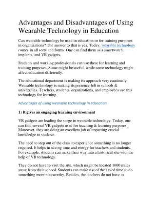 Advantages and Disadvantages of Using Wearable Technology in Education