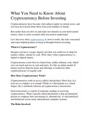 What You Need to Know About Cryptocurrency Before Investing