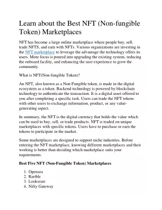 Learn about the Best NFT (Non-fungible Token) Marketplaces