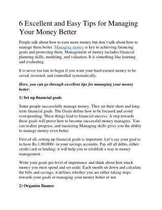 6 Excellent and Easy Tips for Managing Your Money Better