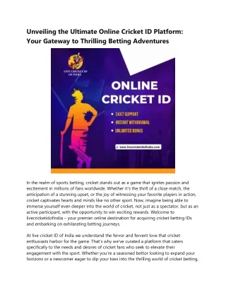 Unveiling the Ultimate Online Cricket ID Platform: Your Gateway to Thrilling Bet