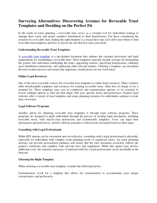 Surveying Alternatives Discovering Avenues for Revocable Trust Templates and Deciding on the Perfect Fit