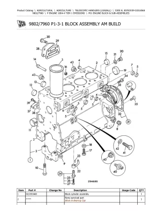 JCB 530S XL Telescopic Handlers (Loadall) Parts Catalogue Manual (Serial Number 00781939-01016568)