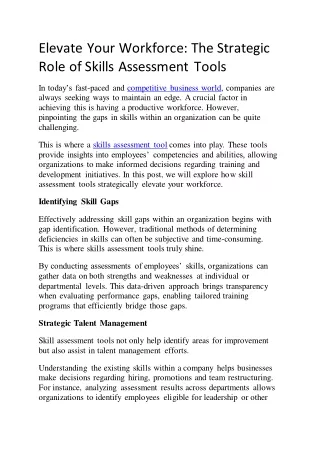 Elevate Your Workforce: The Strategic Role of Skills Assessment Tools