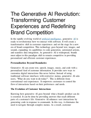 The Generative AI Revolution: Transforming Customer Experiences and Redefining B