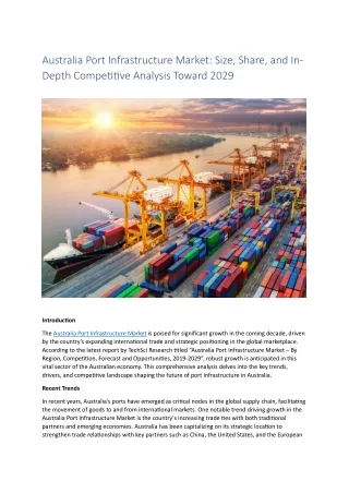 Australia Port Infrastructure Market: Size, Share, 2029