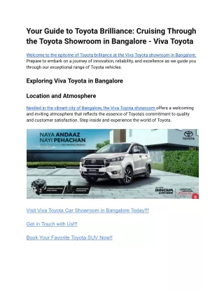 Your Guide to Toyota Brilliance_ Cruising Through the Toyota Showroom in Bangalore - Viva Toyota