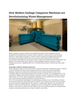 How Modern Garbage Compactor Machines are Revolutionizing Waste Management