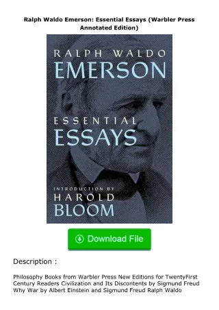 download⚡️ free (✔️pdf✔️) Ralph Waldo Emerson: Essential Essays (Warbler Press