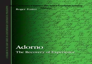 Download⚡️ Adorno: The Recovery of Experience (Suny Series in Contemporary Continental