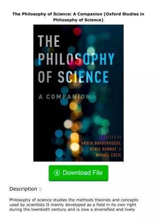 Download❤[READ]✔ The Philosophy of Science: A Companion (Oxford Studies in Phi