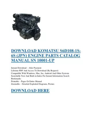 DOWNLOAD KOMATSU S6D108-1S-6S (JPN) ENGINE PARTS CATALOG MANUAL SN 10001-UP