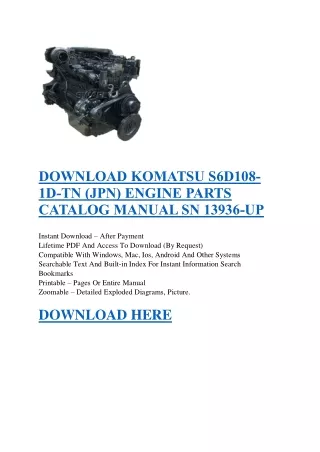 DOWNLOAD KOMATSU S6D108-1D-TN (JPN) ENGINE PARTS CATALOG MANUAL SN 13936-UP