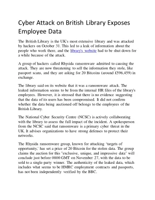 Cyber Attack on British Library Exposes Employee Data