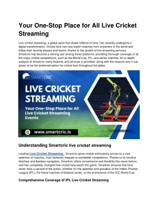 Your One-Stop Place for All Live Cricket Streaming Events
