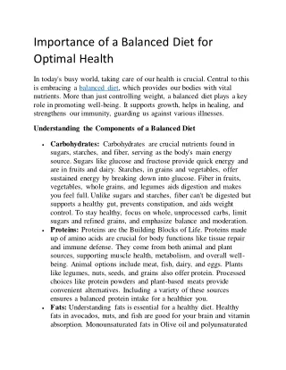 Importance of a Balanced Diet for Optimal Health