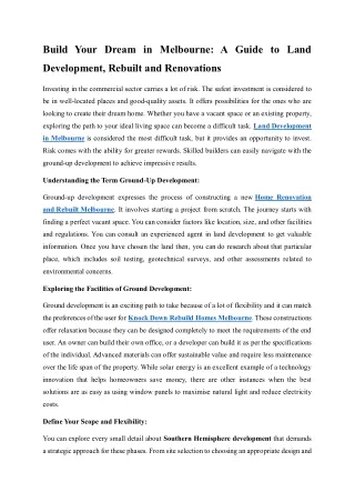 From Ground Up Understanding the Process of Land Development in Melbourne