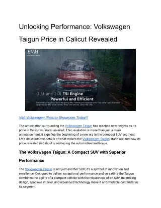 Unlocking Performance_ Volkswagen Taigun Price in Calicut Revealed