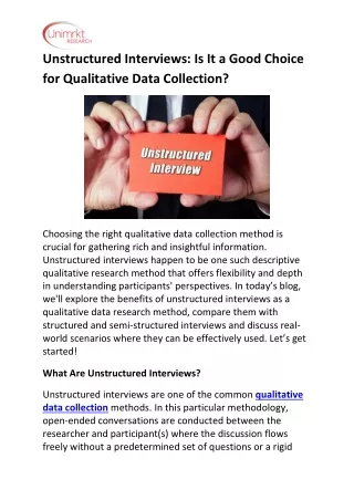 Unstructured Interviews Is It a Good Choice for Qualitative Data Collection