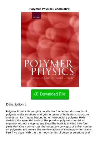 Download❤[READ]✔ Polymer Physics (Chemistry)