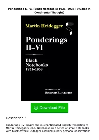 Download⚡(PDF)❤ Ponderings II–VI: Black Notebooks 1931–1938 (Studies in Contin