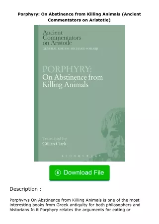 ❤️get (⚡️pdf⚡️) download Porphyry: On Abstinence from Killing Animals (Ancient