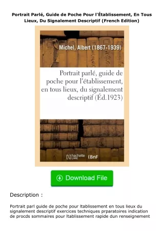 read ❤️(✔️pdf✔️) Portrait Parlé, Guide de Poche Pour l'Établissement, En Tous