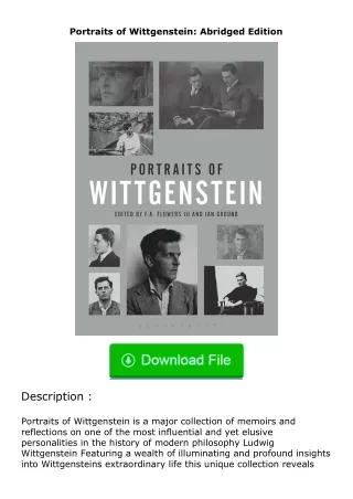 ✔️READ ❤️Online Portraits of Wittgenstein: Abridged Edition