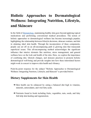 Holistic Approaches to Dermatological Wellness_ Integrating Nutrition, Lifestyle, and Skincare