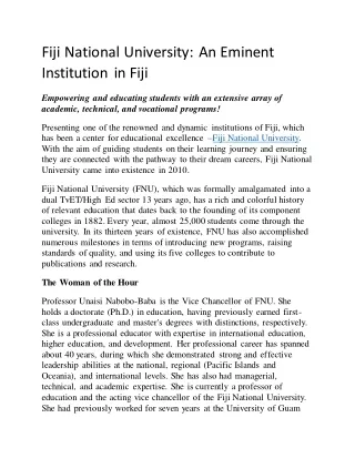 Fiji National University: An Eminent Institution in Fiji