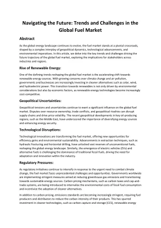 Navigating the Future: Trends and Challenges in the Global Fuel Market