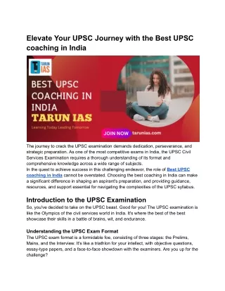 Elevate Your UPSC Journey with the Best UPSC coaching in India