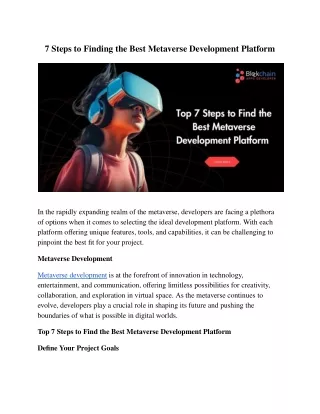 7 Steps to Finding the Best Metaverse Development Platform