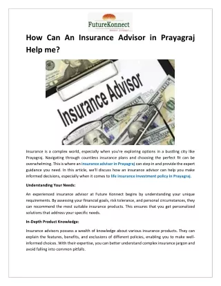 How Can An Insurance Advisor in Prayagraj Help me