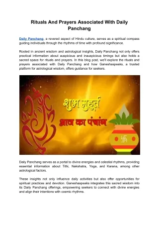 Rituals And Prayers Associated With Daily Panchang