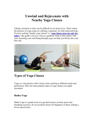 Unwind and Rejuvenate with Nearby Yoga Classes