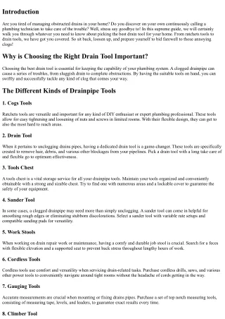 The Ultimate Guide to Picking the Right Drain Tool for Your Home