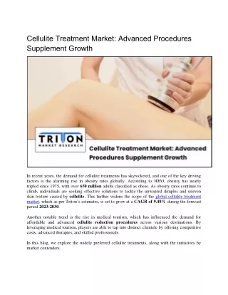 Cellulite Treatment Market: Advanced Procedures Supplement Growth