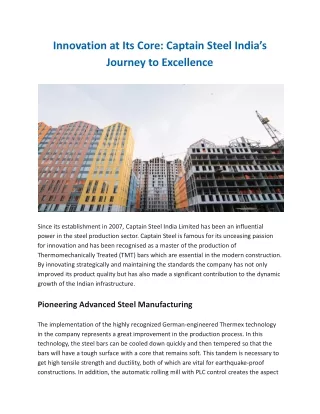 Innovation at Its Core - Captain Steel India’s Journey to Excellence