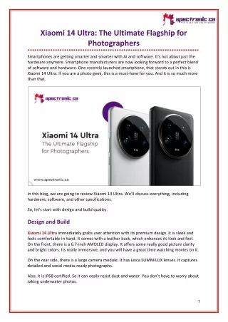 Xiaomi 14 Ultra - The Ultimate Flagship for Photographers