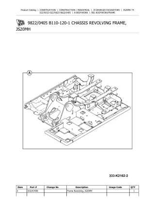 JCB JS20MH T4 Wheeled Excavator Parts Catalogue Manual (Serial Number 02276523-02276623)